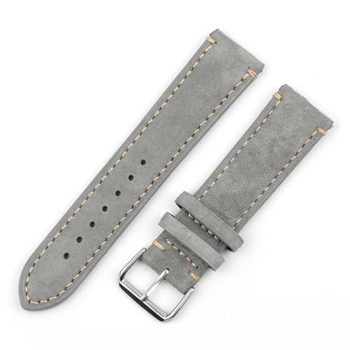 GeRnie Vintage Suede Watch Strap 18mm 20mm 22mm 24mm Handmade Leather Watchband Replacement Tan Gray Beige Color For Men Women Watches (Color : Gray-side wire, Size : 24mm) von GeRnie