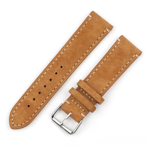 GeRnie Vintage Suede Watch Strap 18mm 20mm 22mm 24mm Handmade Leather Watchband Replacement Tan Gray Beige Color For Men Women Watches (Color : Tan-side wire, Size : 18mm) von GeRnie