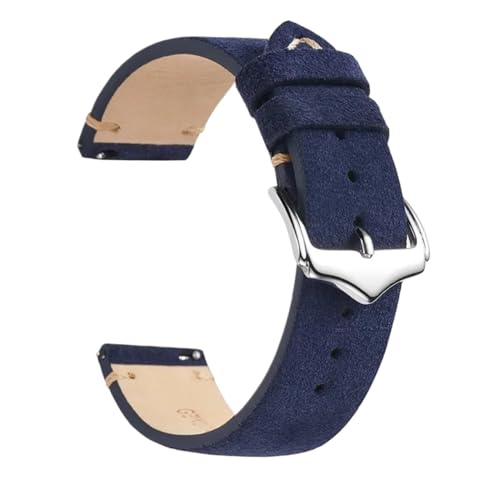 GeRnie Wildleder-Echtleder-Uhrenarmband, handgefertigte Nähte, Retro, weiche Schnellverschluss-Uhrenarmbänder, 18 mm, 20 mm, 22 mm (Color : Blue, Size : 18mm) von GeRnie