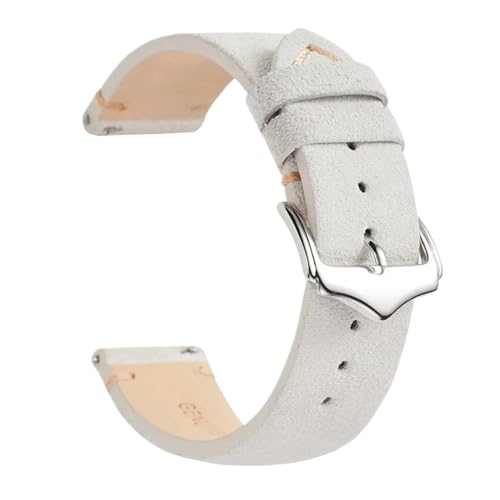 GeRnie Wildleder-Echtleder-Uhrenarmband, handgefertigte Nähte, Retro, weiche Schnellverschluss-Uhrenarmbänder, 18 mm, 20 mm, 22 mm (Color : WHITE, Size : 18mm) von GeRnie