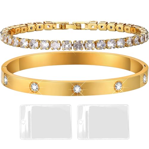 2 Pcs Armband Damen Goldtennisarmband Damen Zirkonia Armreif Armreif Gold 6mm Breit 17/19cm Armband Gold Damen Armband Damen Gold Tennisarmband Mit 2 Druckverschlussbeutel FüR Mama Freund Tochter 2 Pcs Armband Damen Goldtennisarmband Damen Zirkonia Armreif Armreif Gold 6mm Breit 17/19cm Armband Gold Damen Armband Damen Gold Tennisarmband Mit 2 Druckverschlussbeutel FüR Mama Freund Tochter von Geaanen