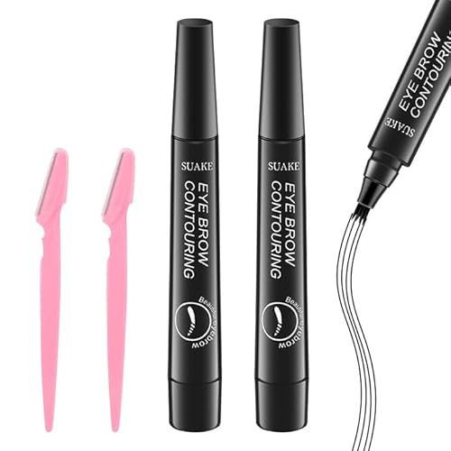 Geaanen 2 Pcs Wasserfest Brauenstift 3D Augenbrauenstift Schwarz mit 4 Gabelspitzen für Einsteiger und Profis von Geaanen