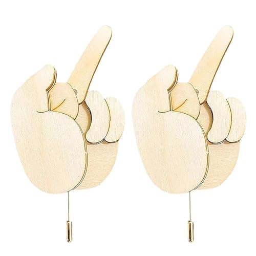 2 Pcs Mittelfinger Brosche Broschen&Anstecknadeln FüR Damen Lustige Holz-Finger-Brosche Umklappbar Mittelfinger Lustige Mittelfinger-Anstecknadel Mittelfinger-Pin-Diy-Kit Umklappbare Mittelfinger-Pin von Geaanen