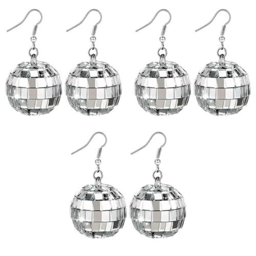 3 Paar Discokugel Ohrringe Mirror Ball 70s Mirrorball Für Damen Und Mädchen Retro Disco Motto Party Kostüm Zubehör von Geaanen