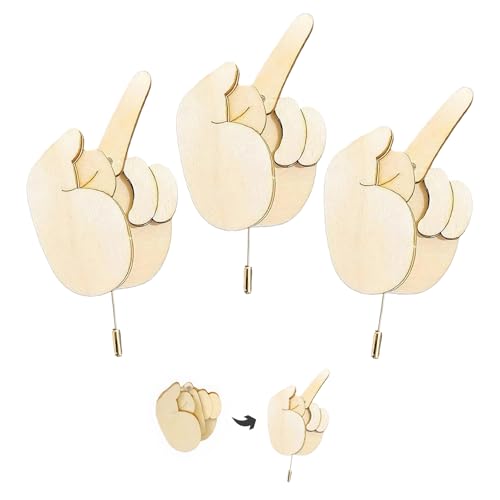3 Pcs Mittelfinger Brosche Broschen&Anstecknadeln FüR Damen Lustige Holz-Finger-Brosche Umklappbar Mittelfinger Lustige Mittelfinger-Anstecknadel Mittelfinger-Pin-Diy-Kit Umklappbare Mittelfinger-Pin von Geaanen