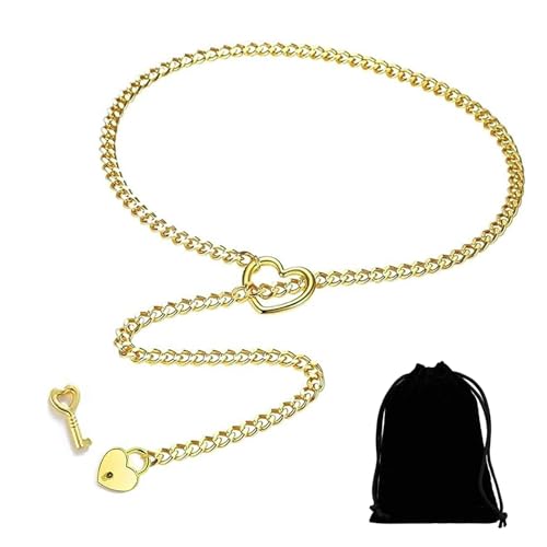 Geaanen Herz Slip Kette Love Shackles Necklace Kette Herz Stainless Steel Adjustable Lariat Y Heart Lock and Key Necklace Heart O-Ring Slip Chain Choker for Women von Geaanen