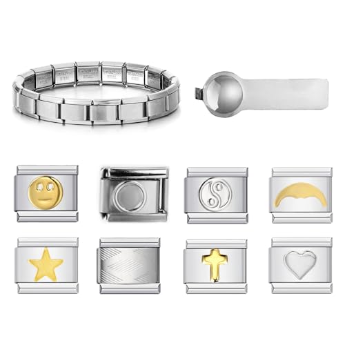 Geaanen Italian Charm Bracelet Set 8 Italian Charm Bracelet Charms Itali-an Char-m Bracele-t Ita-lian Style Charms für Damen Ita-lian Charms Itali-an Brace-let Italia-n Char-m mit 1 Öffnungswerkzeugen von Geaanen