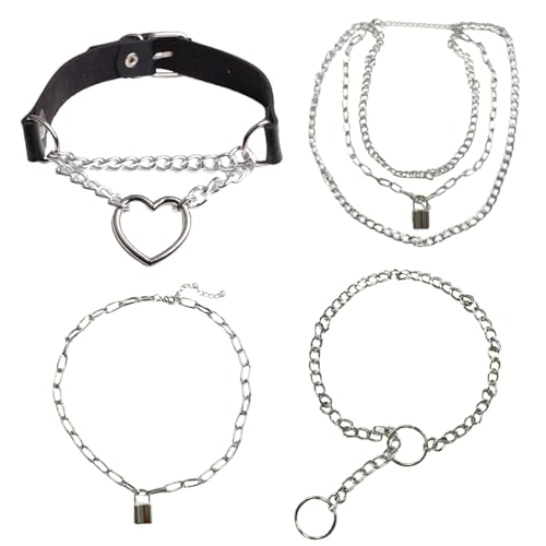 Geaanen Slip Chain Necklace 4 Pcs Slip Chain Heart Slip Chain Necklace Heart Slip Chain für in Geschenkaktivitäten Hochzeiten Mitarbeitersegen Partys Tanzpartys Anzieh Unisex (Silber) von Geaanen