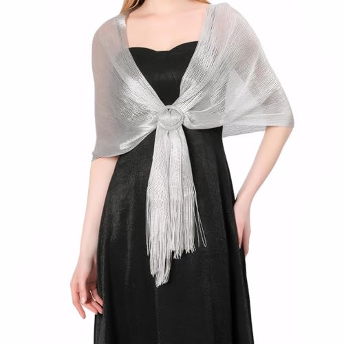 Stola Damen Festlich Stola für Abendkleid Cape Damen Elegant Glitzer Schal Stilvoller und Eleganter Schal mit 1 Knopf (Silber), Geeignet für Die Teilnahme An Abendlichen Hochzeitsfeiern. von Geaanen