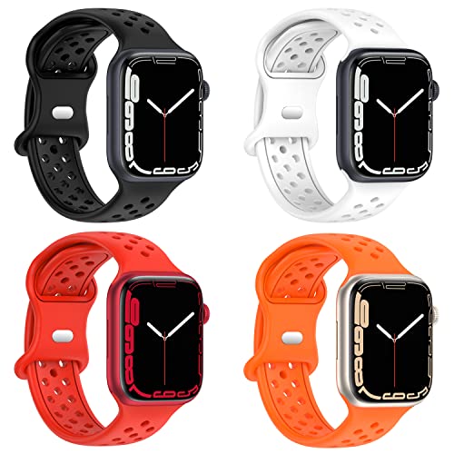 Geageaus Armbänder kompatibel mit Apple Watch 38/40/41/42/44/45/49mm für Damen Herren, Silikon Armband für Apple Watch Series 8 7 6 5 4 3 2 1 SE,Ultra(38/40/41mm,Schwarz+Weiß+Roter+Orange) von Geageaus