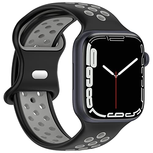 Geageaus Armbänder kompatibel mit Apple Watch 38/40/41/42/44/45/49mm für Damen Herren, Silikon Armband für Apple Watch Series 8 7 6 5 4 3 2 1 SE,Ultra (38/40/41mm,Schwarz/Grau) von Geageaus