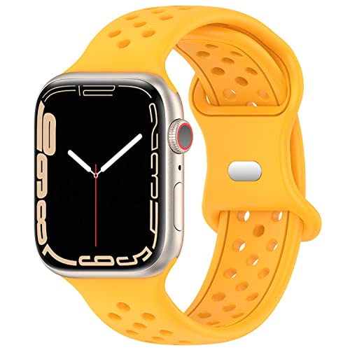Geageaus Armbänder kompatibel mit Apple Watch 38/40/41/42/44/45/49mm für Damen Herren, Silikon Armband für Apple Watch Series 8 7 6 5 4 3 2 1 SE,Ultra (42/44/45/49mm,Gelb) von Geageaus