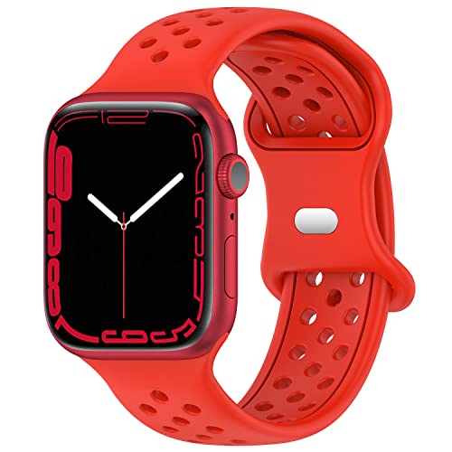 Geageaus Armbänder kompatibel mit Apple Watch 38/40/41/42/44/45/49mm für Damen Herren, Silikon Armband für Apple Watch Series 8 7 6 5 4 3 2 1 SE,Ultra (42/44/45/49mm,Roter) von Geageaus