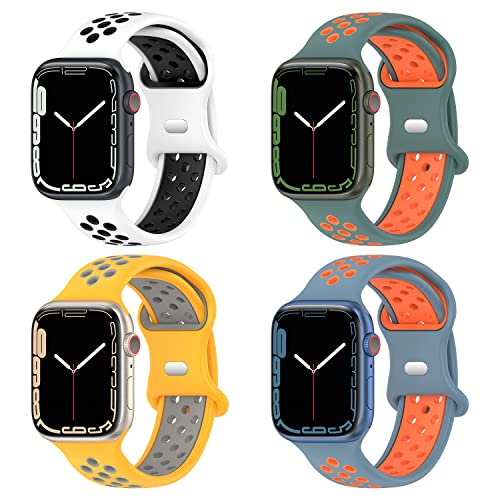 Geageaus Armbänder kompatibel mit Apple Watch 42/44/45/49mm für Damen Herren, Silikon Armband für Apple Watch Series 8 7 6 5 4 3 2 1(42/44/45/49mm,Blau/Orange+Grün/Orange+Weiß/Schwarz+Gelb/Grau) von Geageaus