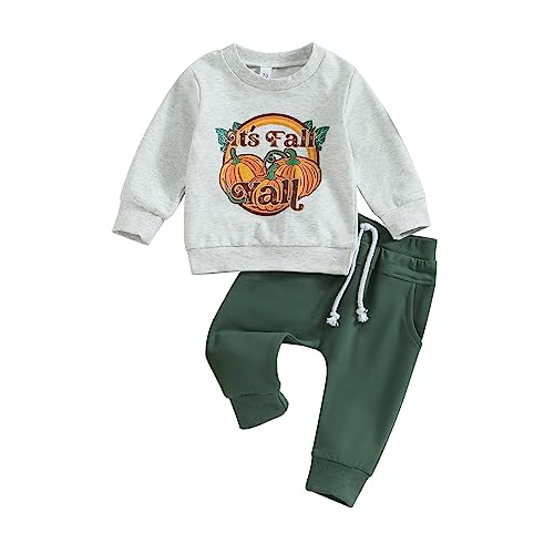 Baby Kleidung Set Junge Kürbis Druck Sweatshirt Langarmshirt und Hose Herbst Winter Bekleidungssets für Kleinkinder Baby Jungen Halloween Kostüm Outfits (Grau, 2-3 Years) von Geagodelia