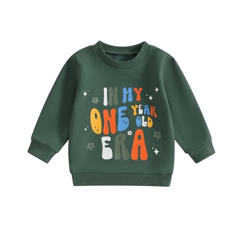 Baby Mädchen 1. Jahr Geburtstags Sweatshirt In My One Year Old Era Langarmshirt Oberteil Baby Mein Erster Geburtstags Outfit Sommer Kleidung (In My One Year Old Olivgrün, 12-18 Months) von Geagodelia