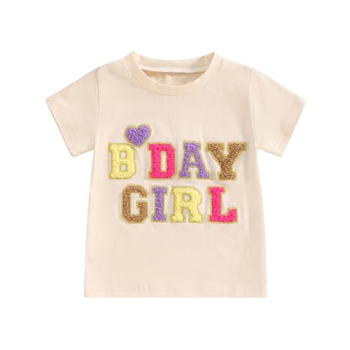 Baby Mädchen 1. Jahr Geburtstags T-Shirt Kurzarm Graphic Oberteil Baby Mein Erster Geburtstags Outfit Sommer Kleidung (B-Day Girl Khaki, 6-12 Months) von Geagodelia