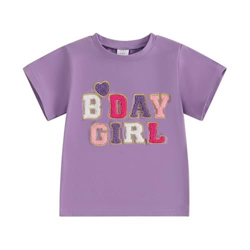 Baby Mädchen 1. Jahr Geburtstags T-Shirt Kurzarm Graphic Oberteil Baby Mein Erster Geburtstags Outfit Sommer Kleidung (B-Day Girl Lila, 2-3 Years) von Geagodelia