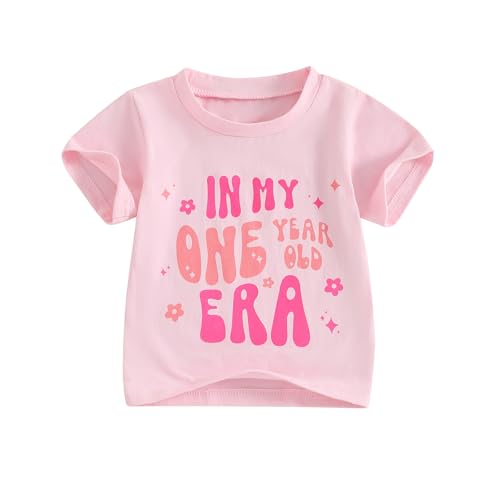 Baby Mädchen 1. Jahr Geburtstags T-Shirt Kurzarm Graphic Oberteil Baby Mein Erster Geburtstags Outfit Sommer Kleidung (In My One Year Old Era Pink, 6-12 Months) von Geagodelia