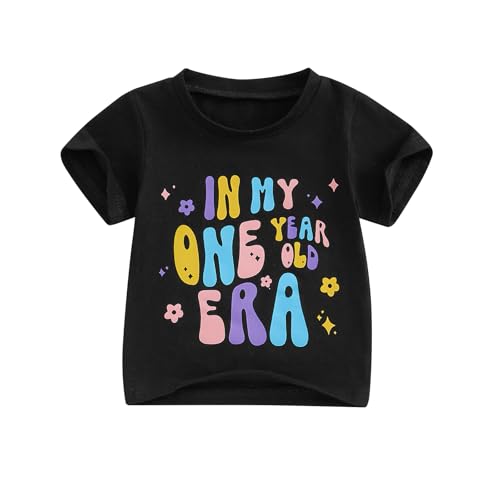 Baby Mädchen 1. Jahr Geburtstags T-Shirt Kurzarm Graphic Oberteil Baby Mein Erster Geburtstags Outfit Sommer Kleidung (In My One Year Old Era Schwarz, 12-18 Months) von Geagodelia