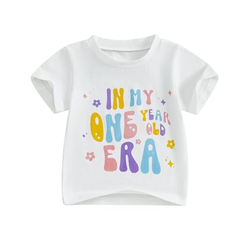Baby Mädchen 1. Jahr Geburtstags T-Shirt Kurzarm Graphic Oberteil Baby Mein Erster Geburtstags Outfit Sommer Kleidung (In My One Year Old Era Weiß, 6-12 Months) von Geagodelia