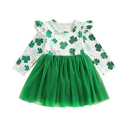 Baby Mädchen St. Patrick's Day Kleid Kleidung Casual Langarm Druck Tüll Rüschen Einteiler Kleinkind Klein, grün, 3-4 Jahre von Geagodelia