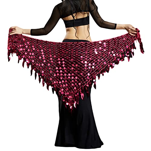 Bauchtanz Hüfttuch Pailettenrock für Damen Pailletten Glitzer Rock mit Fransen Bauchtanz Gürtel Sexy Faschingskostüme Karneval Meerjungfrau Kostüm Rock Festival Outfit (Rosa, Einheitsgröße) von Geagodelia