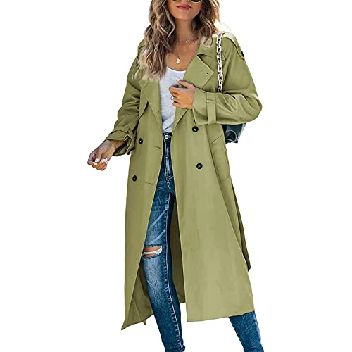 Damen Langarm Winddicht Übergröße Trenchcoat Oversize Mantel mit Gürtel Casual Oversized Jacke Herbst Winter Frühling Herbst, armee-grün, 48 von Geagodelia