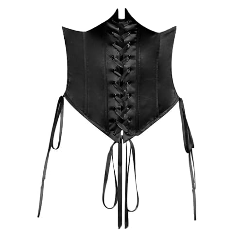 Damen Schulterfrei Minikleid mit Unterbrust Korsett Gürtel Langarm Rüschen A Linie Piratenkostüm Kleid Kurz Sommer Chiffon Boho Kleid Strandkleid (Korsett Schwarz, M) von Geagodelia