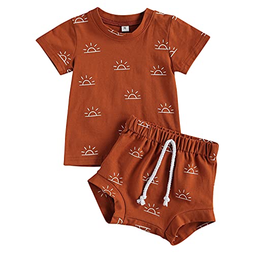 Geagodelia 2tlg Baby Kleidung Outfit Jungen Babykleidung Set T-Shirt Top Weste + Shorts Neugeborene Weiche Sommer Sonne Babyset NT-978 (Braun - Kurzarm, 0-6 Monate) von Geagodelia