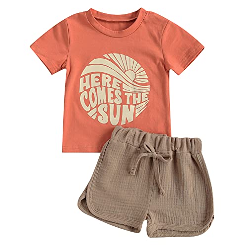 Geagodelia 2tlg Baby Kleidung Outfit Jungen Babykleidung Set T-Shirt Top Weste + Shorts Neugeborene Weiche Sommer Sonne Babyset NT-978 (Orange - Kurzarm, 18-24 Monate) von Geagodelia