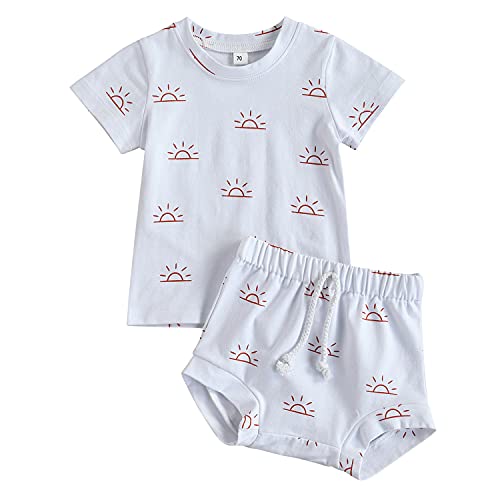 Geagodelia 2tlg Baby Kleidung Outfit Jungen Babykleidung Set T-Shirt Top Weste + Shorts Neugeborene Weiche Sommer Sonne Babyset NT-978 (Weiß - Kurzarm, 6-12 Monate) von Geagodelia