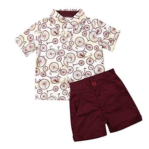 Geagodelia 2tlg Kinderkleidung Babykleidung Set Kinder Baby Jungen Kleidung Outfit Kurzarm Hemd Top + Shorts Kleinkinder Weiche Strand Babyset T-39658 (1-2 Jahre, Fahrrad - Weinrot 020) von Geagodelia