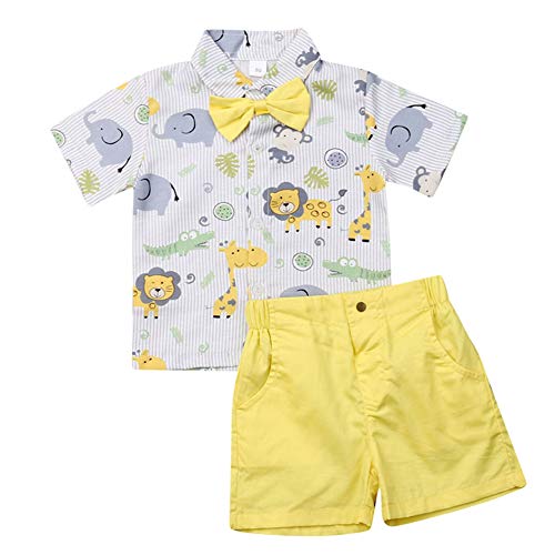 Geagodelia 2tlg Kinderkleidung Babykleidung Set Kinder Baby Jungen Kleidung Outfit Kurzarm Hemd Top + Shorts Kleinkinder Weiche Strand Babyset T-39658 (2-3 Jahre, Tier - Gelb 396) von Geagodelia