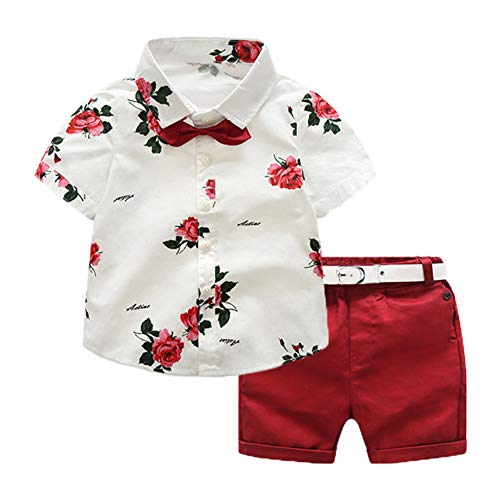 Geagodelia 2tlg Kinderkleidung Babykleidung Set Kinder Baby Jungen Kleidung Outfit Kurzarm Hemd Top + Shorts Kleinkinder Weiche Strand Babyset T-39658 (5-6 Jahre, Blumen - Rot 789) von Geagodelia