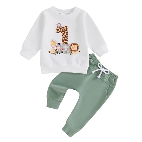 Geagodelia Baby Jungen 1. Geburtstag Kleidung Babykleidung Outfit Set Langarmshirt Sweatshirt + Hose Neugeborene Weiche Babyset 1 Jahr Zweiteiler (Weiß, 6-12 Monate) von Geagodelia