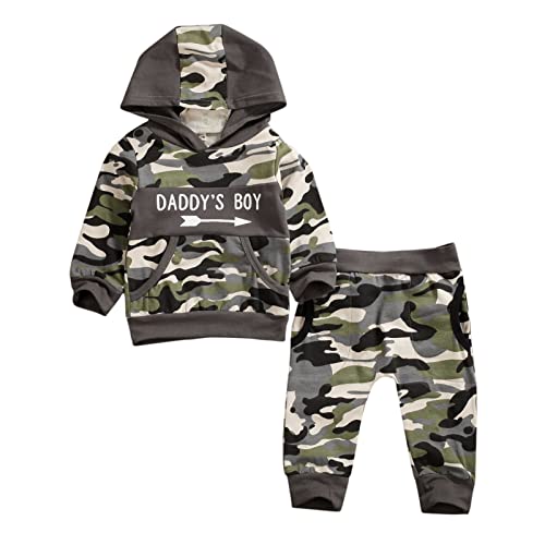 Geagodelia Baby Jungen Babykleidung Set Langarm Hoodie Oberteile Camouflage Hose Baby Kleidung Set Neugeborene Outfit (Camouflage, 1-2 Jahre) von Geagodelia