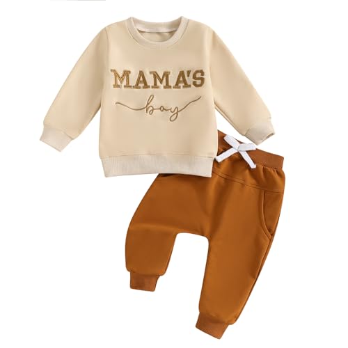 Geagodelia Baby Jungen Kleidung Babykleidung Outfit Set Mama's Boy Langarmshirt Sweatshirt + Hose Neugeborene Weiche Babyset Zweiteiler (A - Braun, 12-18 Monate) von Geagodelia