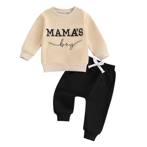 Geagodelia Baby Jungen Kleidung Babykleidung Outfit Set Mama's Boy Langarmshirt Sweatshirt + Hose Neugeborene Weiche Babyset Zweiteiler (A - Schwarz, 0-6 Monate) von Geagodelia