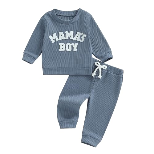 Geagodelia Baby Jungen Kleidung Babykleidung Outfit Set Mama's Boy Langarmshirt Sweatshirt + Hose Neugeborene Weiche Babyset Zweiteiler (B - Blau, 0-6 Monate) von Geagodelia