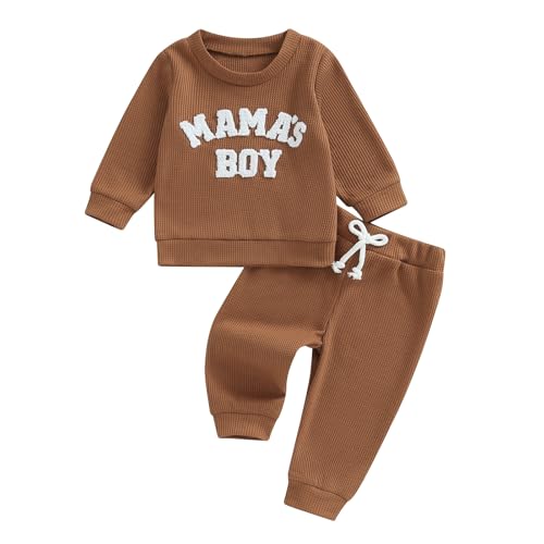 Geagodelia Baby Jungen Kleidung Babykleidung Outfit Set Mama's Boy Langarmshirt Sweatshirt + Hose Neugeborene Weiche Babyset Zweiteiler (B - Braun, 0-6 Monate) von Geagodelia