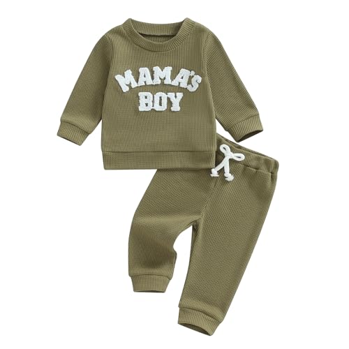 Geagodelia Baby Jungen Kleidung Babykleidung Outfit Set Mama's Boy Langarmshirt Sweatshirt + Hose Neugeborene Weiche Babyset Zweiteiler (B - Grün, 0-6 Monate) von Geagodelia