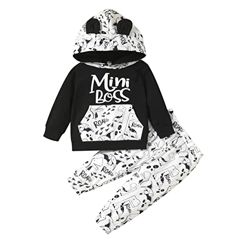 Geagodelia Baby Jungen Kleidung Outfit Babykleidung Set Langarm Kapuzenpullover Top + Hose Neugeborene Weiche Babyset Mini Boss (3-6 Monate) von Geagodelia