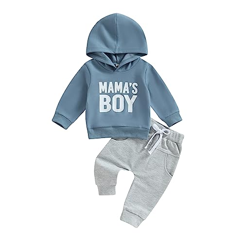 Geagodelia Baby Jungen Kleidung Outfit Babykleidung Set Langarm Kapuzenpullover Top + Hose Neugeborene Weiche Babyset Zweiteiler Patchwork (A1 - Blau & Grau, 0-6 Monate) von Geagodelia