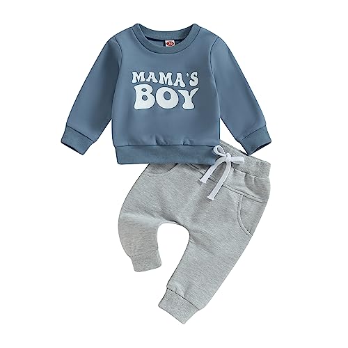 Geagodelia Baby Jungen Kleidung Outfit Babykleidung Set Langarmshirt Sweatshirt + Hose Neugeborene Weiche Babyset Mama's Boy Zweiteiler (B - Blau & Grau, 12-18 Monate) von Geagodelia