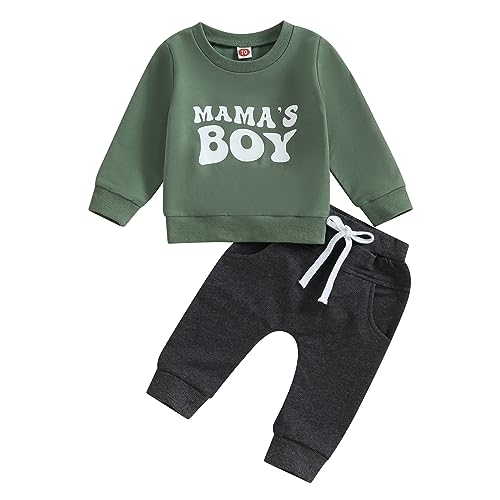 Geagodelia Baby Jungen Kleidung Outfit Babykleidung Set Langarmshirt Sweatshirt + Hose Neugeborene Weiche Babyset Mama's Boy Zweiteiler (B - Grün & Dunkelgrau, 0-6 Monate) von Geagodelia