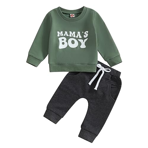 Geagodelia Baby Jungen Kleidung Outfit Babykleidung Set Langarmshirt Sweatshirt + Hose Neugeborene Weiche Babyset Mama's Boy Zweiteiler (B - Grün & Dunkelgrau, 18-24 Monate) von Geagodelia