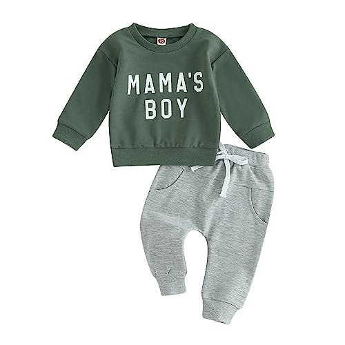 Geagodelia Baby Jungen Kleidung Outfit Babykleidung Set Langarmshirt Sweatshirt + Hose Neugeborene Weiche Babyset Mama's Boy Zweiteiler (C - Grün & Grau, 18-24 Monate) von Geagodelia