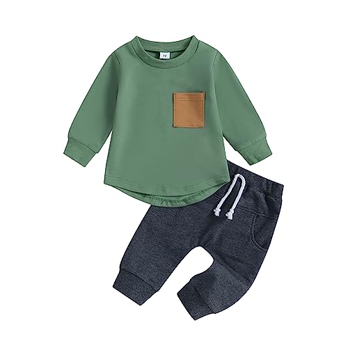 Geagodelia Baby Jungen Kleidung Outfit Babykleidung Set Langarmshirt Sweatshirt + Hose Neugeborene Weiche Babyset Zweiteiler Patchwork (A - Grün, 0-6 Monate) von Geagodelia