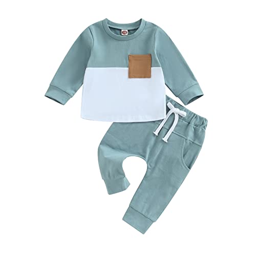 Geagodelia Baby Jungen Kleidung Outfit Babykleidung Set Langarmshirt Sweatshirt + Hose Neugeborene Weiche Babyset Zweiteiler Patchwork (B - Blau, 0-6 Monate) von Geagodelia